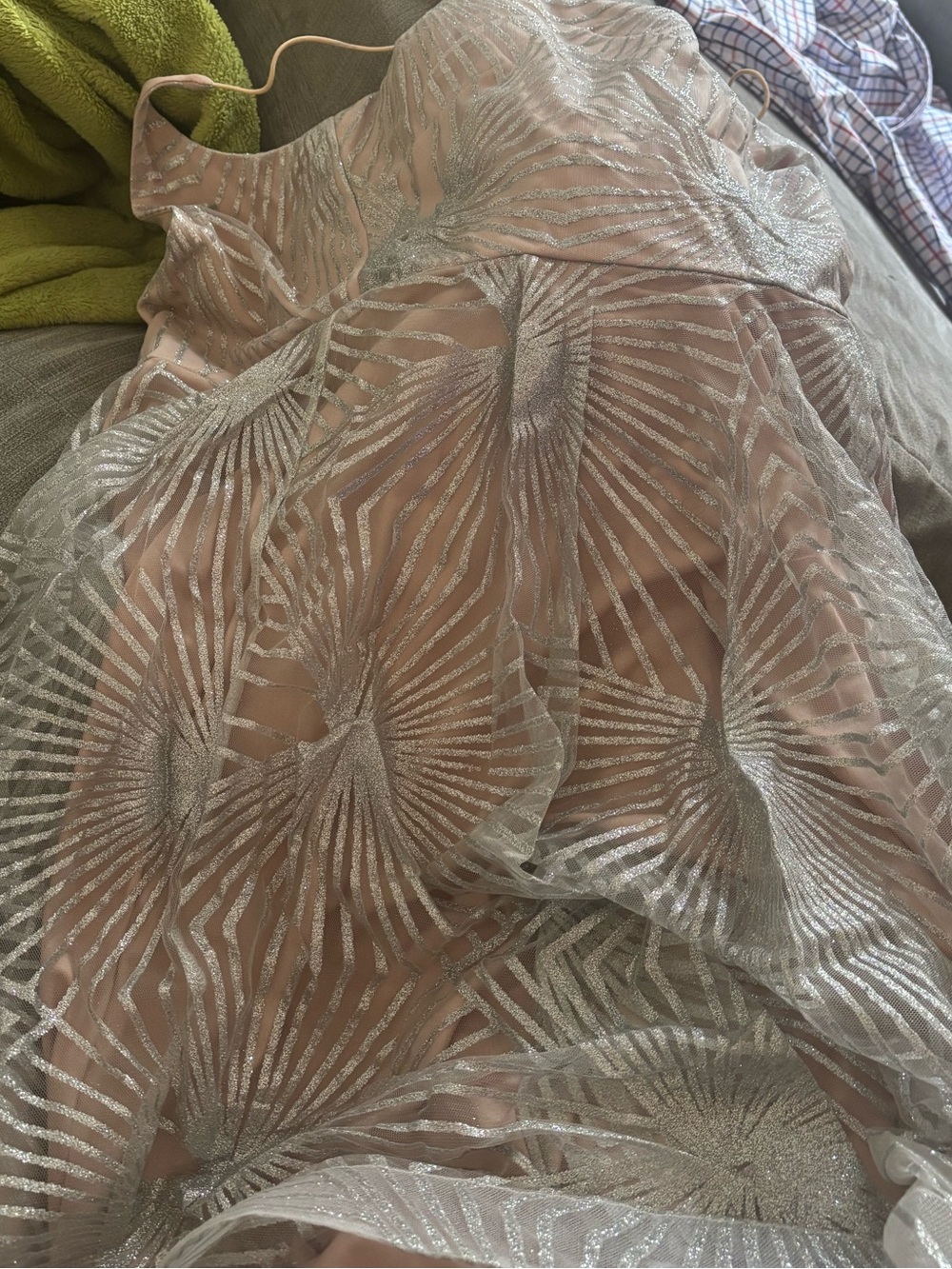 Sparkling Silver Embellished Nude Mesh Dress XL